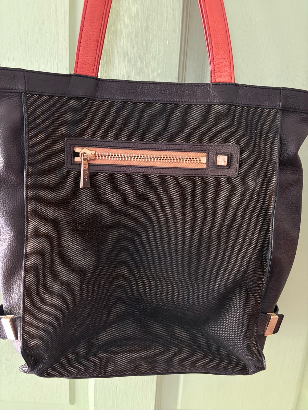 Botkier leather canvas two tone black brown tan handles pristine condition - Picture 3 of 11